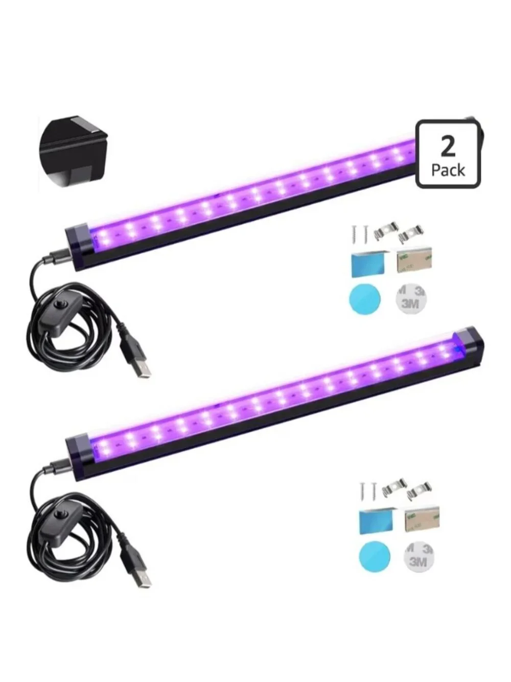 2 Pc Black Light Bar 10W 1ft LED UV Lights Glow Parties Fluorescent Poster Body